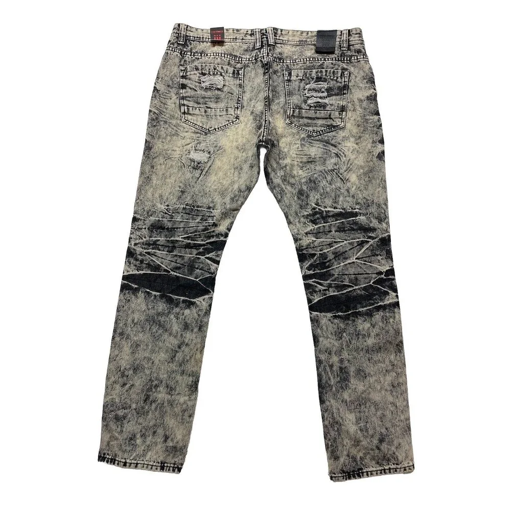 Contender Premium Men's Slim Straight Leg Patched Distressed Jeans Size 40x34